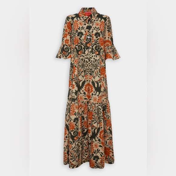 LA DoubleJ Dresses & Skirts - NWT LA DoubleJ Artemis Dress in Forest Orange, green, tan, sleeve maxi
